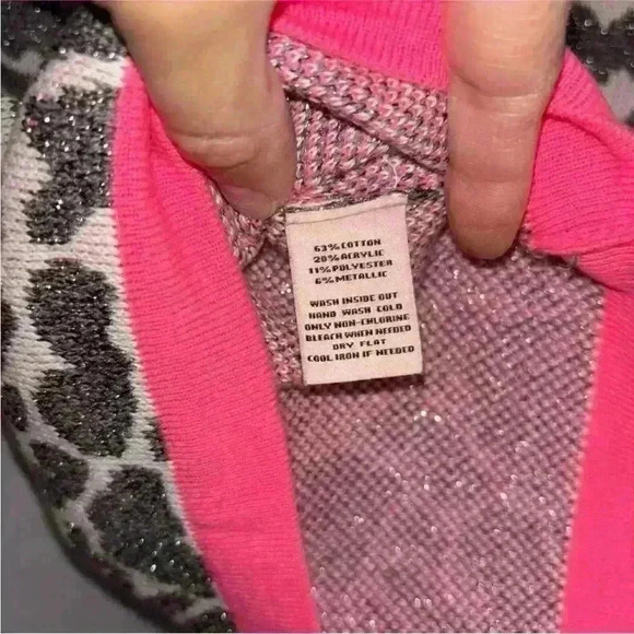 Juicy Couture Womens M Metallic Leopard Print Pullover Sweater Pink Logo Gray - Picture 7 of 9